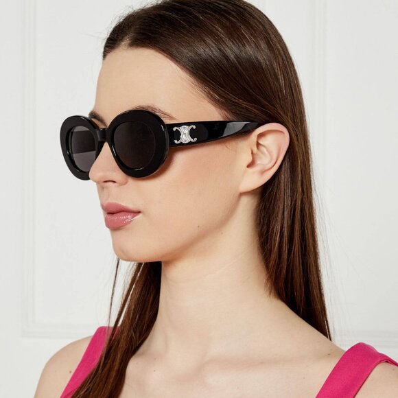 Celine CL40312U TRIOMPHE 01A Sunglasses Shiny Black Oval Frame, Grey Lenses - Picture 2 of 10